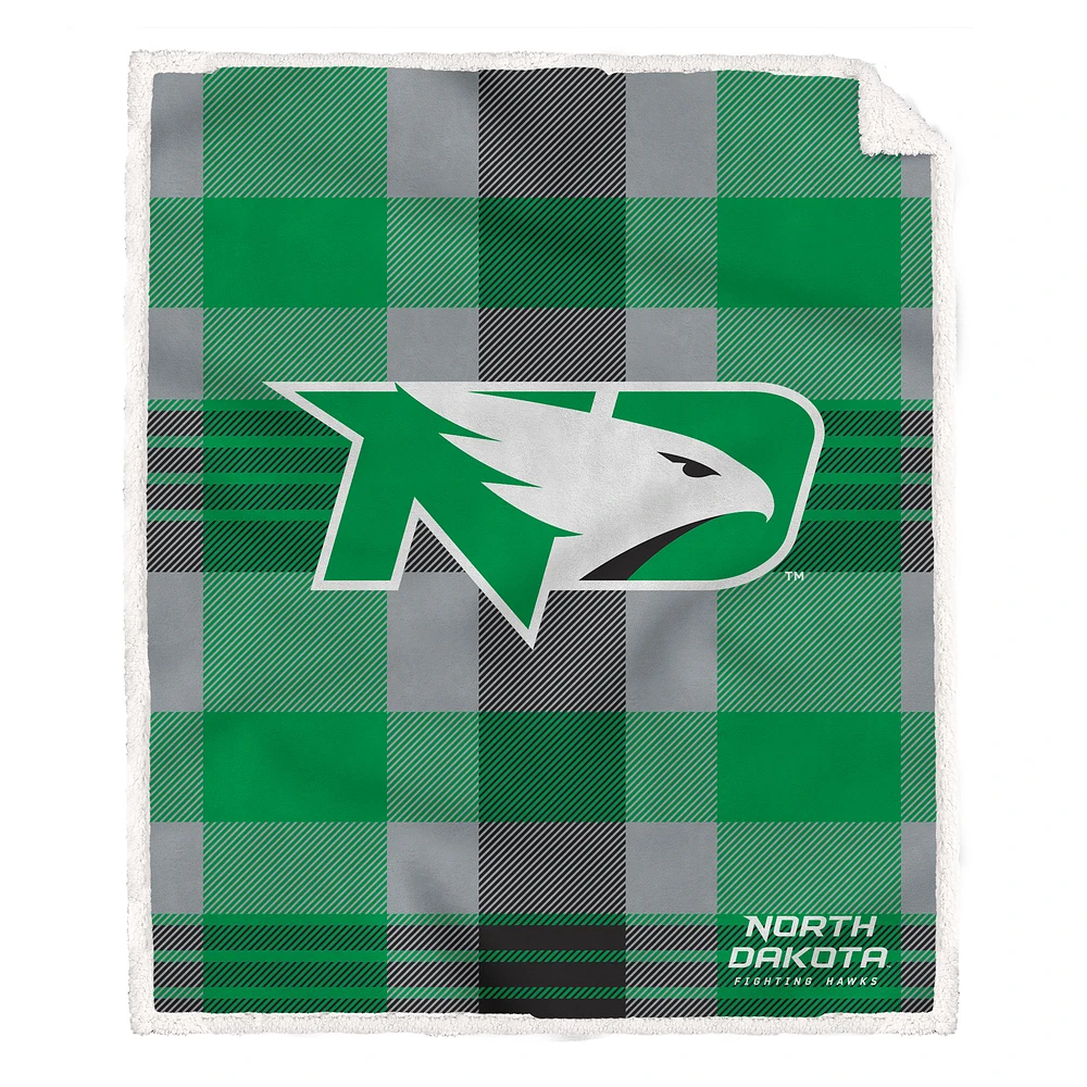 Pegasus North Dakota 60” x 70” Plaid Steel Ultra Cozy Sherpa Blanket