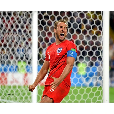 Harry Kane England National Team Autographed 8" x 10" Red Jersey Celebrating 6th Goal in 2018 FIFA World Cup Photograph