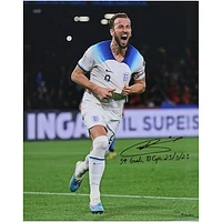 Harry Kane England National Team Autographed 16" x 20" White Jersey Celebrating 54th Goal Photograph with Multiple Inscriptions - Limited Edition of 23
