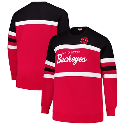 Men's Mitchell & Ness Scarlet Ohio State Buckeyes Big Tall Vintage Logo Head Coach Fleece Pullover Sweatshirt