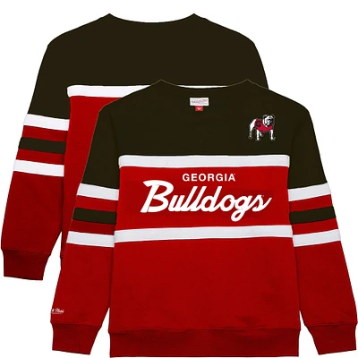 Men's Mitchell & Ness Red Georgia Bulldogs Big Tall Vintage Logo Head Coach Fleece Pullover Sweatshirt