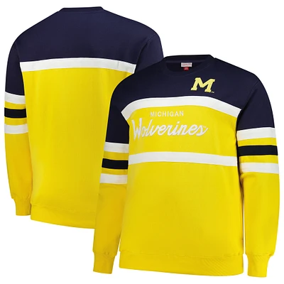 Men's Mitchell & Ness Maize Michigan Wolverines Big Tall Vintage Logo Head Coach Fleece Pullover Sweatshirt