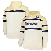 Men's Mitchell & Ness Cream Michigan Wolverines Big Tall Head Coach Pullover Hoodie