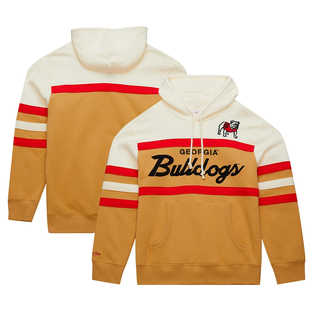 Men's Mitchell & Ness Cream Georgia Bulldogs Big Tall Head Coach Pullover Hoodie