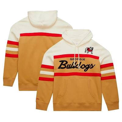 Men's Mitchell & Ness Cream Georgia Bulldogs Big Tall Head Coach Pullover Hoodie