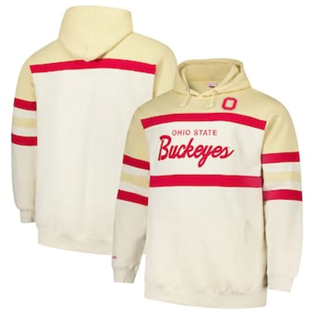 Men's Mitchell & Ness Cream Ohio State Buckeyes Big Tall Head Coach Pullover Hoodie