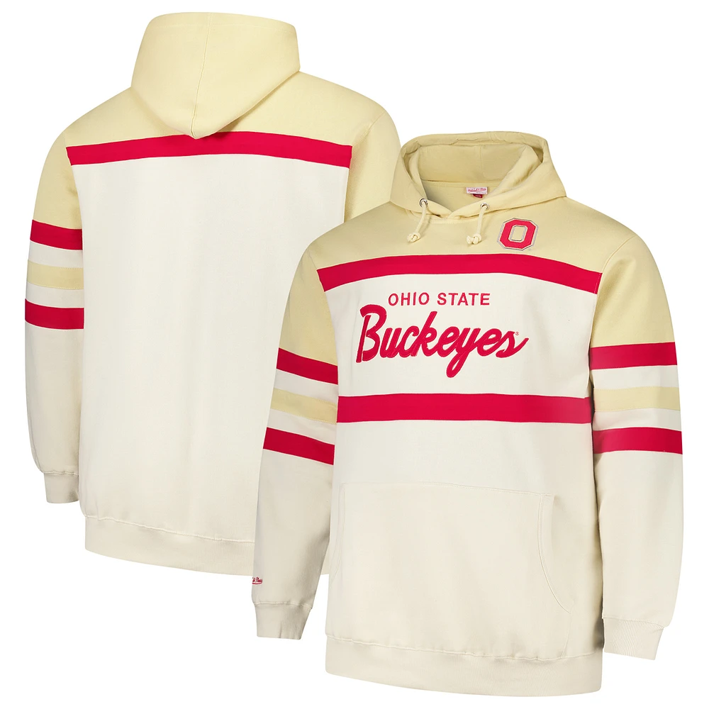 Men's Mitchell & Ness Cream Ohio State Buckeyes Big Tall Head Coach Pullover Hoodie