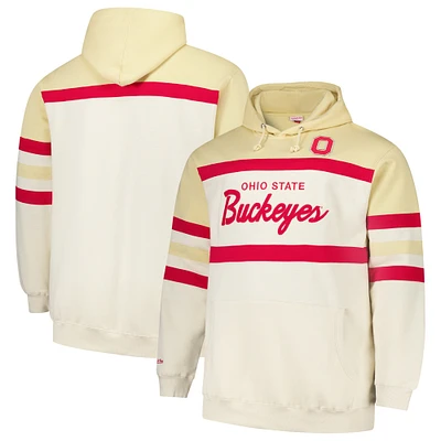 Men's Mitchell & Ness Cream Ohio State Buckeyes Big Tall Head Coach Pullover Hoodie