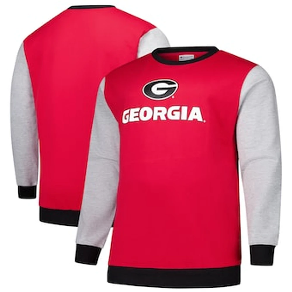 Men's Fanatics  Red Georgia Bulldogs Contrast Sleeve Large Chest Big & Tall Pullover Sweatshirt