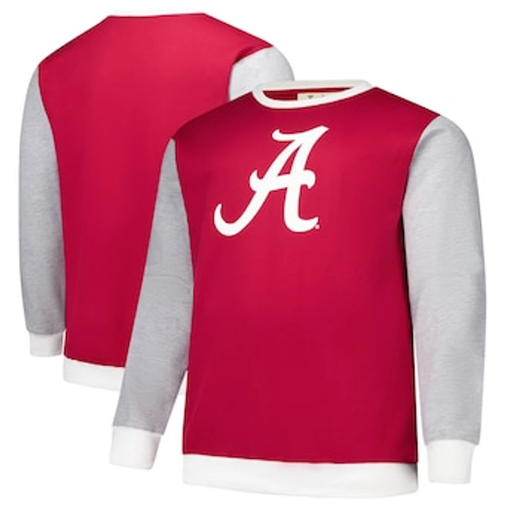 Men's Fanatics  Crimson Alabama Tide Contrast Sleeve Large Chest Big & Tall Pullover Sweatshirt