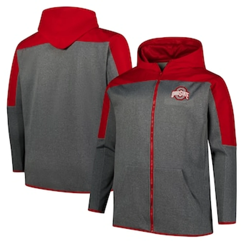 Men's Fanatics Scarlet/Gray Ohio State Buckeyes Big & Tall Pieced Full-Zip Hoodie Jacket