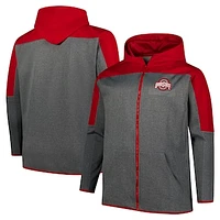 Men's Fanatics Scarlet/Gray Ohio State Buckeyes Big & Tall Pieced Full-Zip Hoodie Jacket