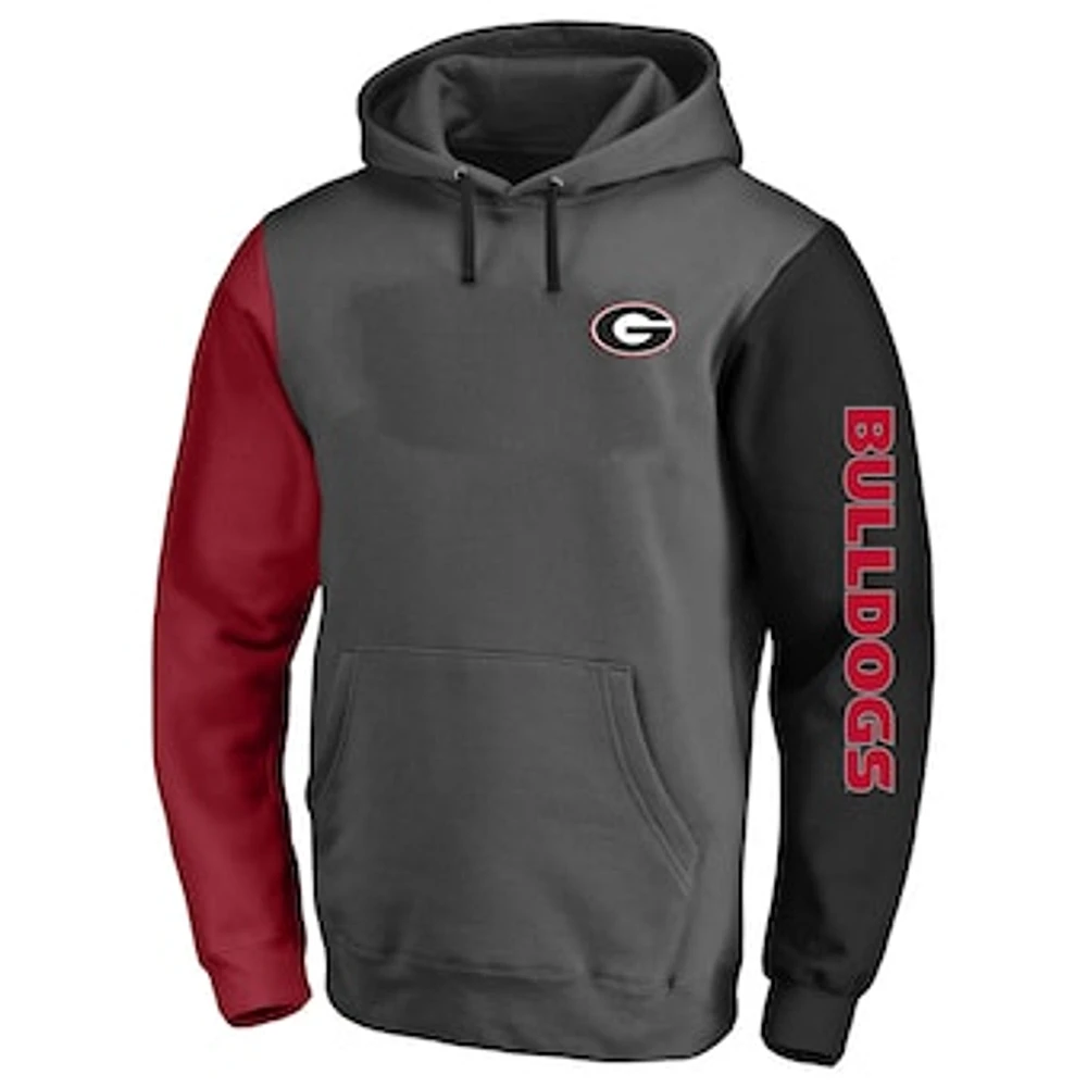 Men's Fanatics Charcoal Georgia Bulldogs Big & Tall Contrast Sleeves Pullover Hoodie