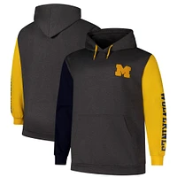 Men's Fanatics Charcoal Michigan Wolverines Big & Tall Contrast Sleeves Pullover Hoodie