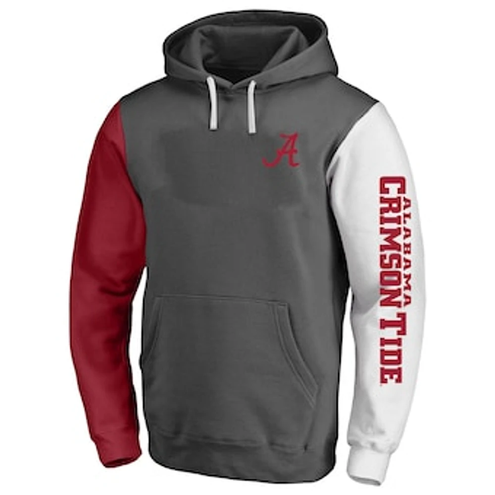 Men's Fanatics Charcoal Alabama Crimson Tide Big & Tall Contrast Sleeves Pullover Hoodie