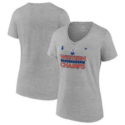 Women's Fanatics  Gray Edmonton Oilers 2024 Western Conference Champions Locker Room V-Neck T-Shirt