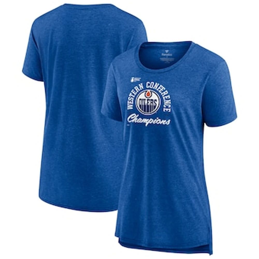 Women's Fanatics  Heather Royal Edmonton Oilers 2024 Western Conference Champions Drive Tri-Blend V-Neck T-Shirt