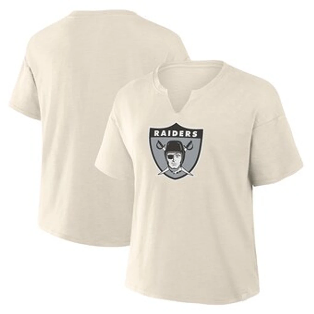 Women's Fanatics Cream Las Vegas Raiders Slub V-Neck T-Shirt