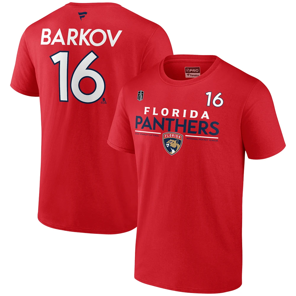 Men's Fanatics Aleksander Barkov Red Florida Panthers 2024 Stanley Cup Final Authentic Pro Name & Number T-Shirt