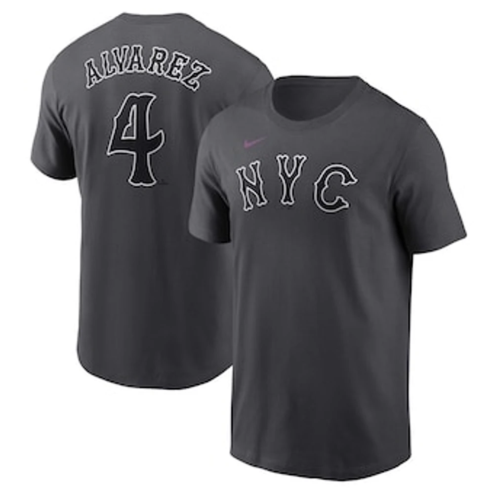 Men's Nike Francisco Alvarez Charcoal New York Mets 2024 City Connect Fuse Name & Number T-Shirt