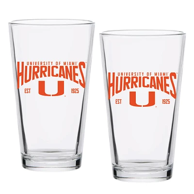 Miami Hurricanes 16oz. Established Pint Glass Two-Set