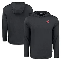 Men's Cutter & Buck Black Wisconsin Badgers Coastline Epic Comfort Eco Recycled Long Sleeve Hoodie T-Shirt