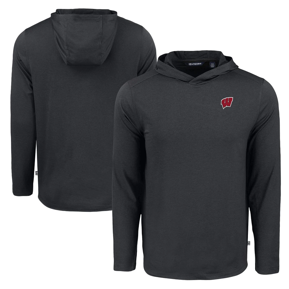 Men's Cutter & Buck Black Wisconsin Badgers Coastline Epic Comfort Eco Recycled Long Sleeve Hoodie T-Shirt