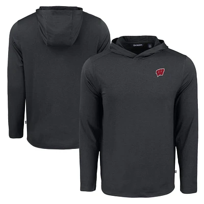 Men's Cutter & Buck Black Wisconsin Badgers Coastline Epic Comfort Eco Recycled Long Sleeve Hoodie T-Shirt