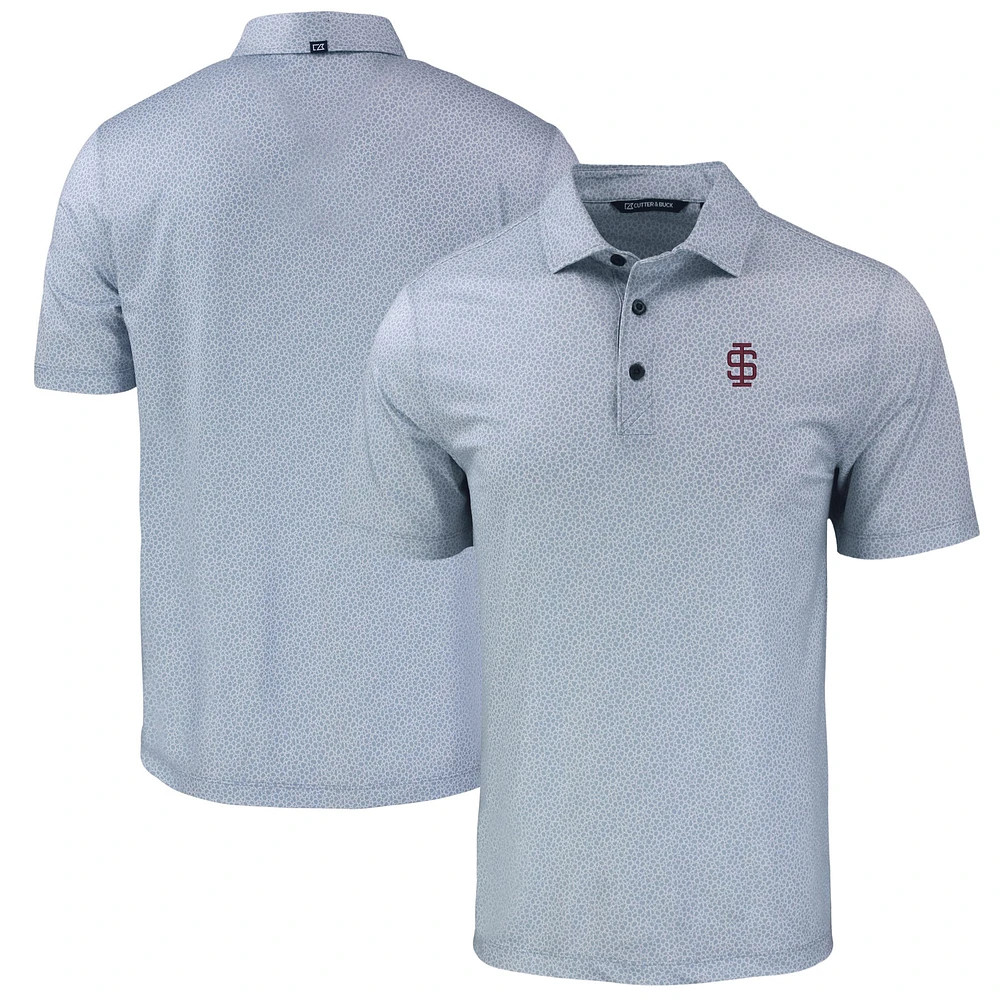 Men's Cutter & Buck Gray Southern Illinois Salukis Pike Eco Pebble Print Stretch Recycled Polo
