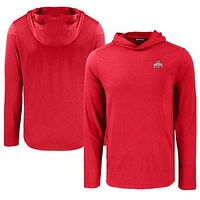 Men's Cutter & Buck Scarlet Ohio State Buckeyes Coastline Epic Comfort Eco Recycled Long Sleeve Hoodie T-Shirt