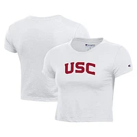 Women's Champion White USC Trojans Core Script Baby Cropped T-Shirt