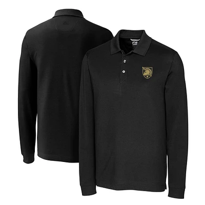 Men's Cutter & Buck Black Army Knights Advantage Tri-Blend Pique Long Sleeve DryTec Polo