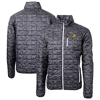 Men's Cutter & Buck Black Army Knights Rainier PrimaLoft Eco Insulated Full-Zip Printed Puffer Jacket