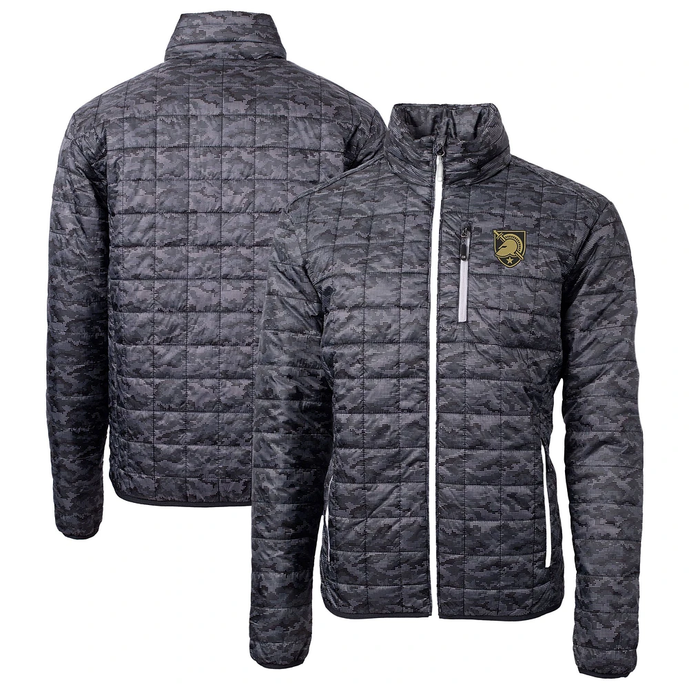 Men's Cutter & Buck Black Army Knights Rainier PrimaLoft Eco Insulated Full-Zip Printed Puffer Jacket