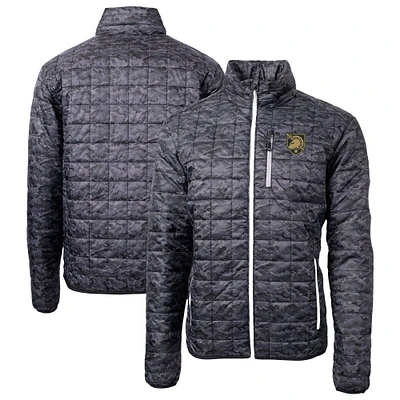 Men's Cutter & Buck Black Army Knights Rainier PrimaLoft Eco Insulated Full-Zip Printed Puffer Jacket