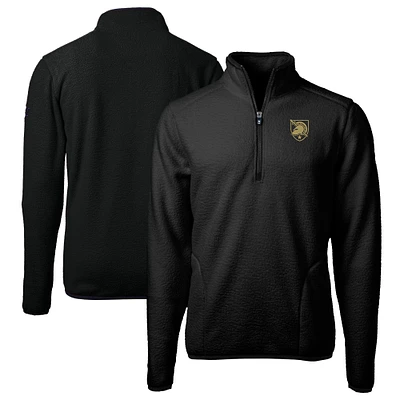 Men's Cutter & Buck Black Army Knights  Cascade Eco Sherpa Fleece Quarter-Zip Pullover Jacket