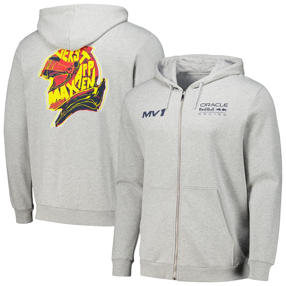 Unisex Max Verstappen Heather Gray Red Bull Racing Helmet Full-Zip Hoodie