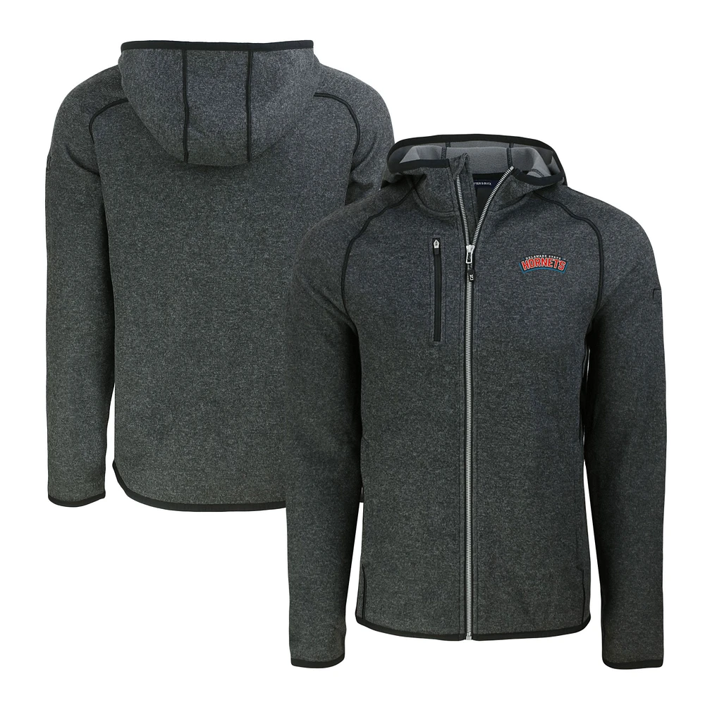 Men's Cutter & Buck Heather Charcoal Delaware State Hornets Mainsail Raglan Full-Zip Hoodie