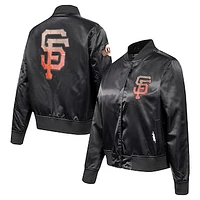 Women's Pro Standard Black San Francisco Giants Rhinestone Satin Full-Snap Jacket