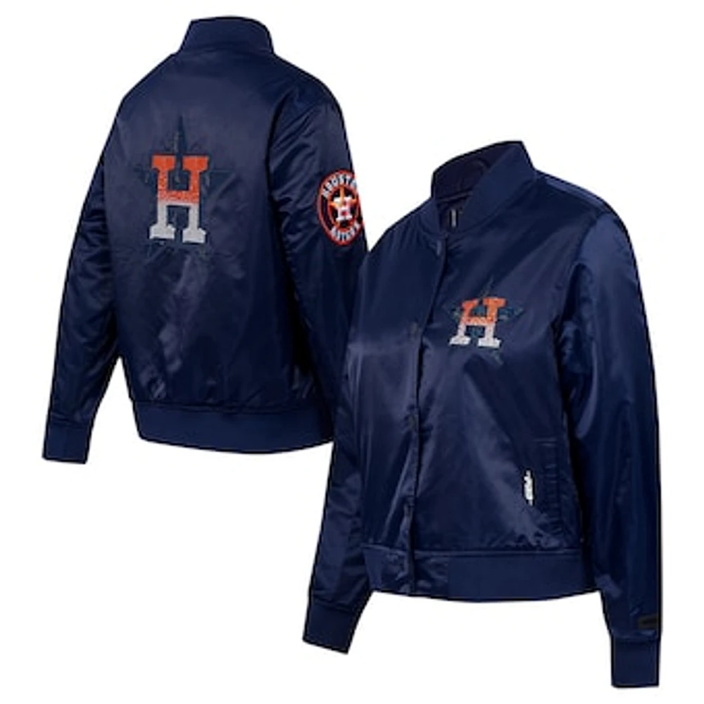 Women's Pro Standard Navy Houston Astros Rhinestone Satin Full-Snap Jacket