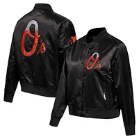 Women's Pro Standard Black Baltimore Orioles Rhinestone Satin Full-Snap Jacket