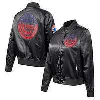 Women's Pro Standard Black Chicago Cubs Rhinestone Satin Full-Snap Jacket