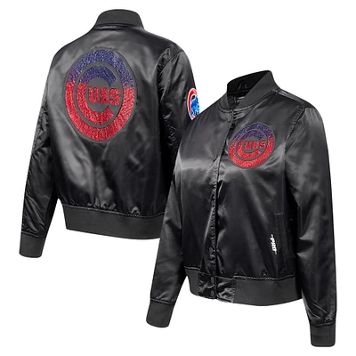 Women's Pro Standard Black Chicago Cubs Rhinestone Satin Full-Snap Jacket