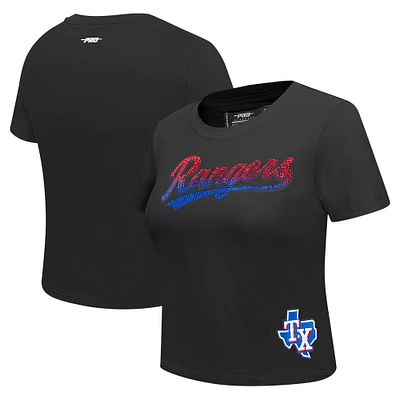 Women's Pro Standard  Black Texas Rangers Rhinestone Slim Fit T-Shirt