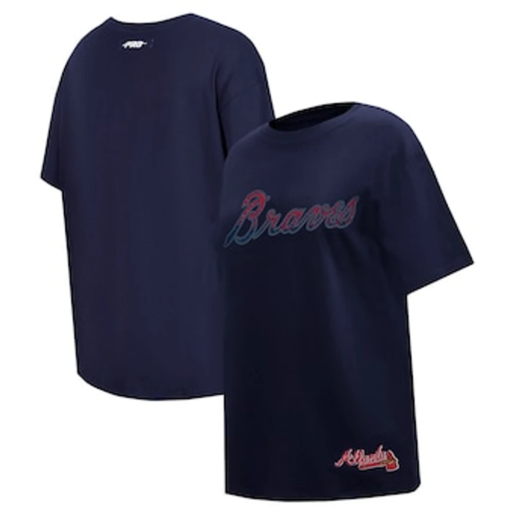 Women's Pro Standard  Navy Atlanta Braves Rhinestone Slim Fit T-Shirt