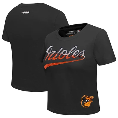 Women's Pro Standard  Black Baltimore Orioles Rhinestone Slim Fit T-Shirt