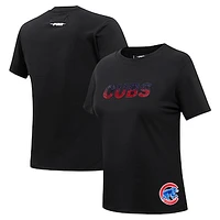 Women's Pro Standard  Black Chicago Cubs Rhinestone Slim Fit T-Shirt