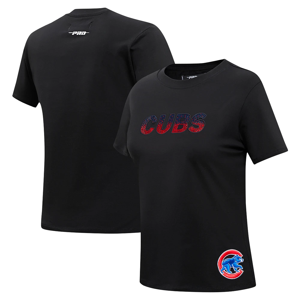 Women's Pro Standard  Black Chicago Cubs Rhinestone Slim Fit T-Shirt