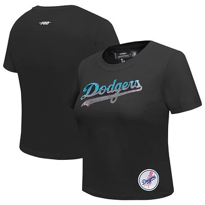 Women's Pro Standard  Black Los Angeles Dodgers Rhinestone Slim Fit T-Shirt