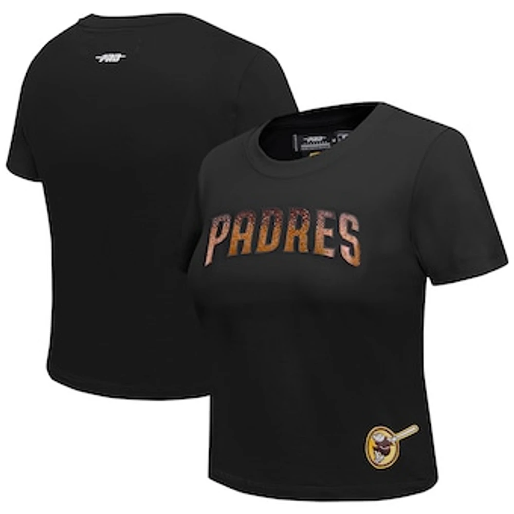 Women's Pro Standard  Black San Diego Padres Rhinestone Slim Fit T-Shirt